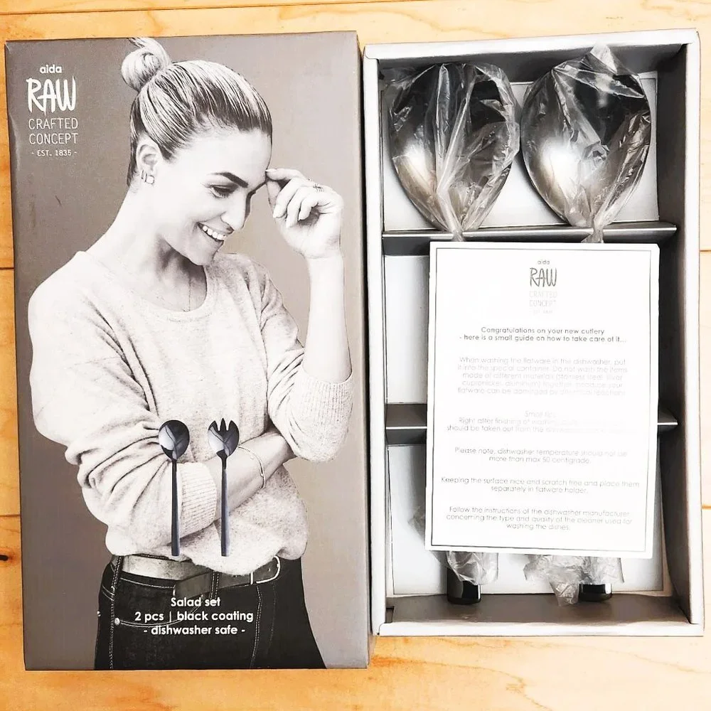 AIDA Denmark Raw Salad Servers Silver Black New in Box NEW